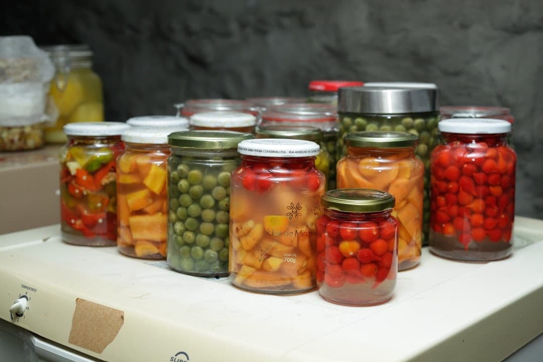 Healthy fermented vegetables in a jar